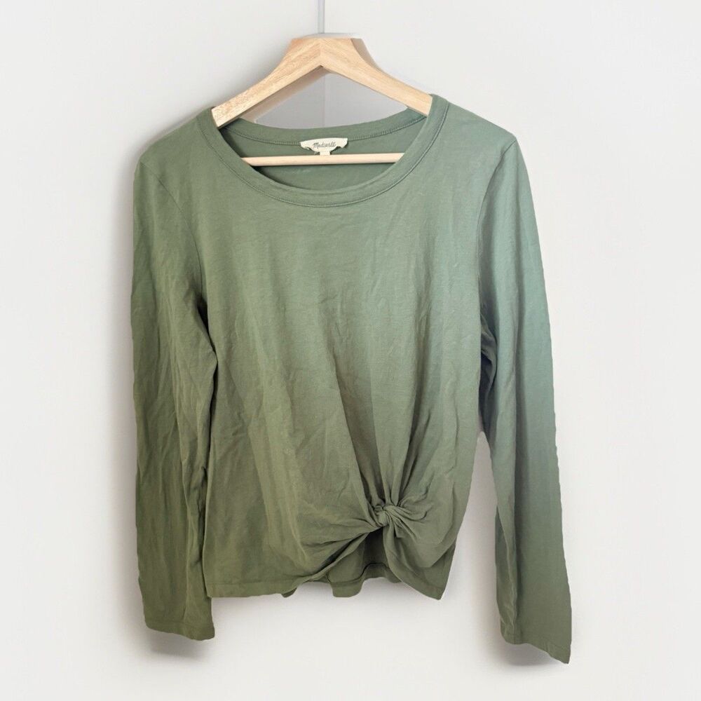 Madewell Elwood Knot Front Green Long Sleeve T-Shirt Casual Gym Top Size Medium